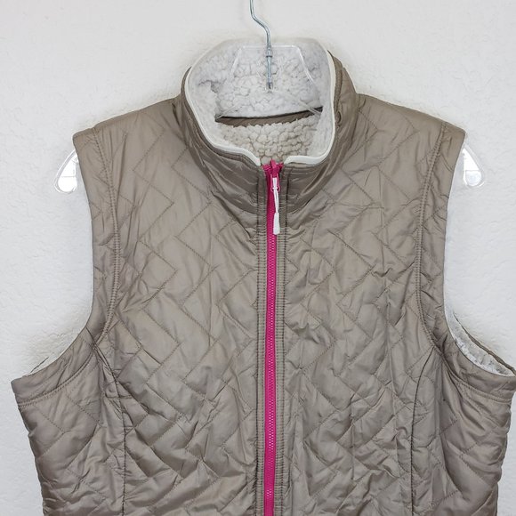 Mountain Hardwear Tan/White Fleece Quilted Reversible Full Zip Winter Vest L - Picture 2 of 16